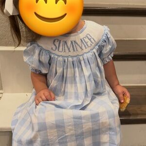 Ann + Reeves Blue Gingham Smocked 'SUMMER' Dress